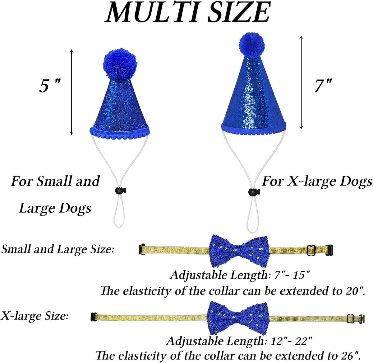 Dog Birthday Decorations, Multi Sizes Dog Birthday Hat Bandana Bow Tie Numbers It’S My Bday Mother Puppers Banner for Large Extra Large Dogs Pets (X-Large, Blue)