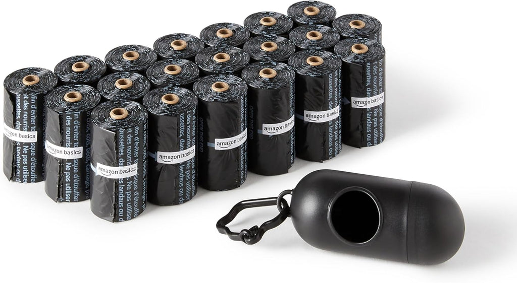 Dog Poop/Waste Bags with Dispenser and Leash Clip, Unscented, 300 Bags (20 Packs of 15 Bags)