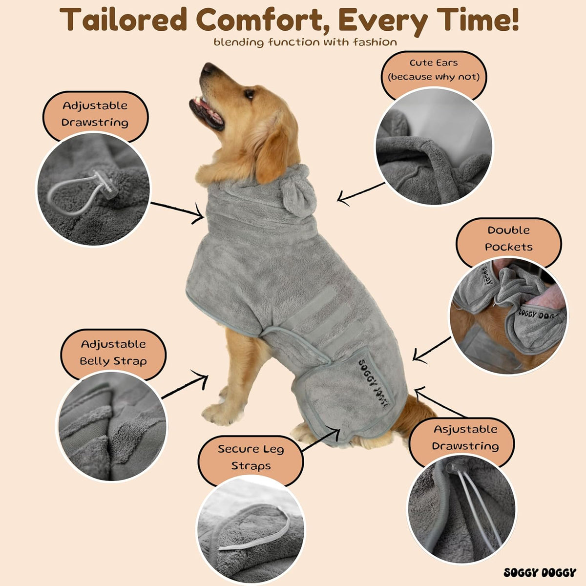 ® UK: Luxury Dog Drying Coat, Super Absorbent Microfibre Dog Drying Robe with Hood, Fast Dry in Minutes, Thick & Soft Robe - Bath, Groom & Travel, Covers Ears, All-Season Dressing Gown (XL)