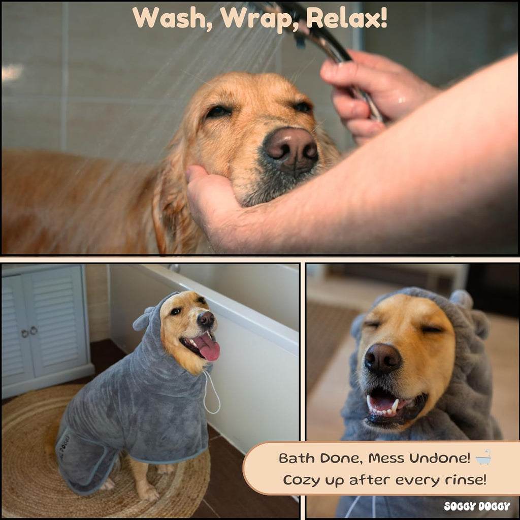 ® UK: Luxury Dog Drying Coat, Super Absorbent Microfibre Dog Drying Robe with Hood, Fast Dry in Minutes, Thick & Soft Robe - Bath, Groom & Travel, Covers Ears, All-Season Dressing Gown (XL)