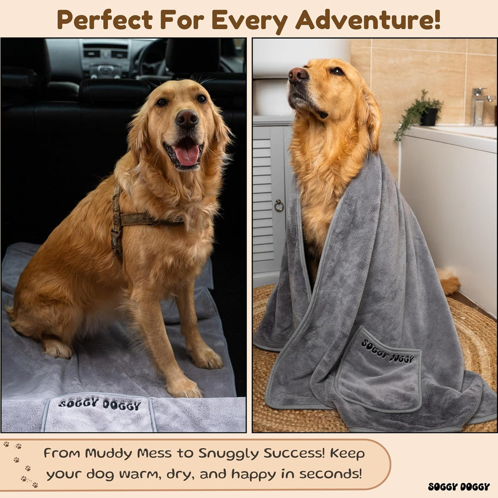 ® UK: Large Luxury Super Absorbent Dog Towels for Drying Dogs, Fast Drying in Minutes, Thicker than Most, Pet Blanket, Bath, Grooming, Travel, Super Soft Microfibre Towel, 140X70Cm, 1 Pack