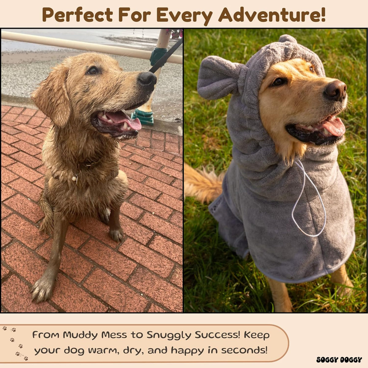 ® UK: Luxury Dog Drying Coat, Super Absorbent Microfibre Dog Drying Robe with Hood, Fast Dry in Minutes, Thick & Soft Robe - Bath, Groom & Travel, Covers Ears, All-Season Dressing Gown (XL)