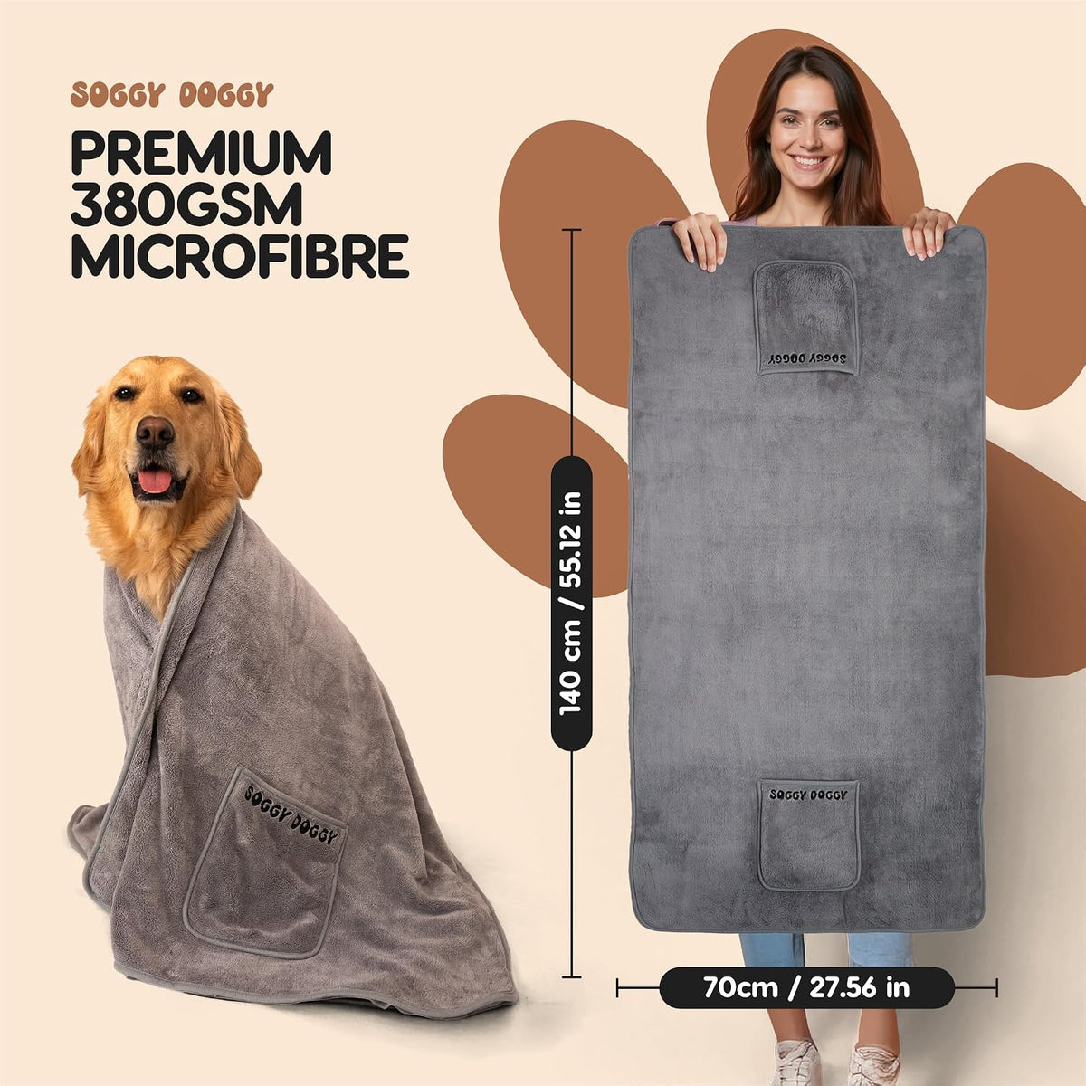 ® UK: Large Luxury Super Absorbent Dog Towels for Drying Dogs, Fast Drying in Minutes, Thicker than Most, Pet Blanket, Bath, Grooming, Travel, Super Soft Microfibre Towel, 140X70Cm, 1 Pack