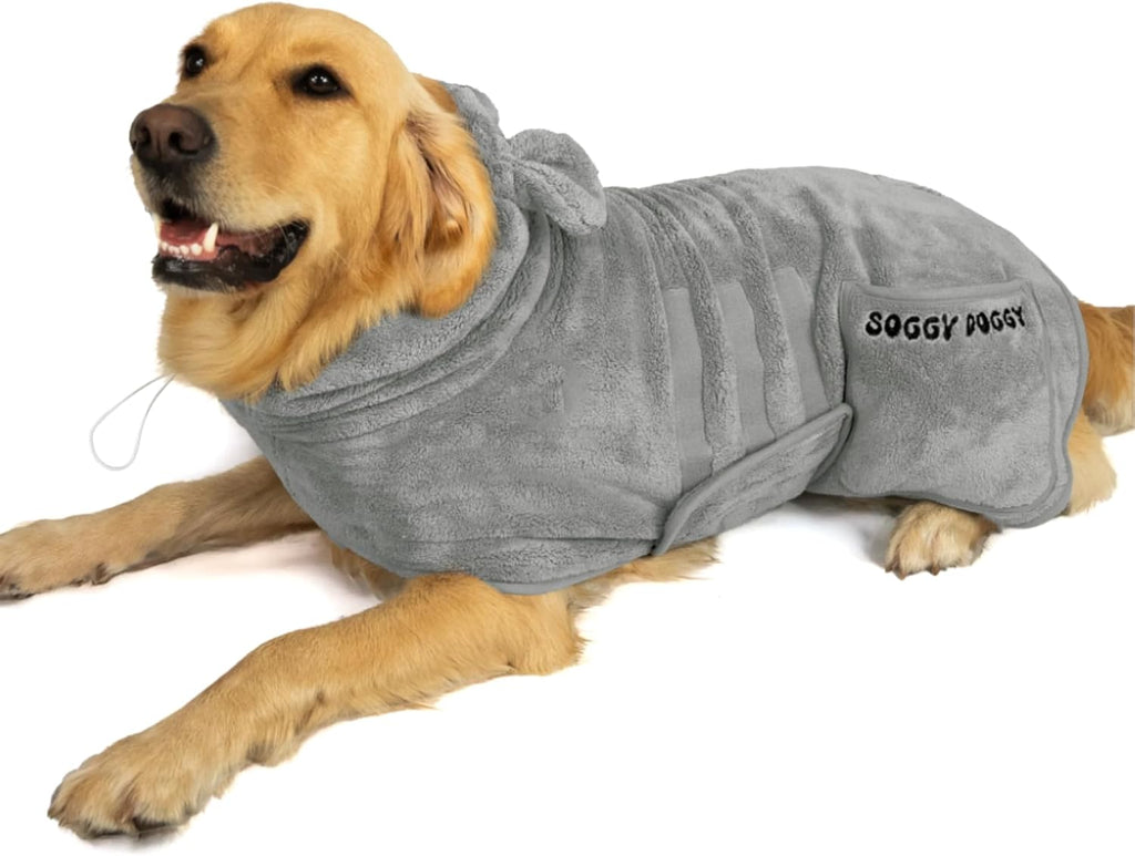 ® UK: Luxury Dog Drying Coat, Super Absorbent Microfibre Dog Drying Robe with Hood, Fast Dry in Minutes, Thick & Soft Robe - Bath, Groom & Travel, Covers Ears, All-Season Dressing Gown (XL)