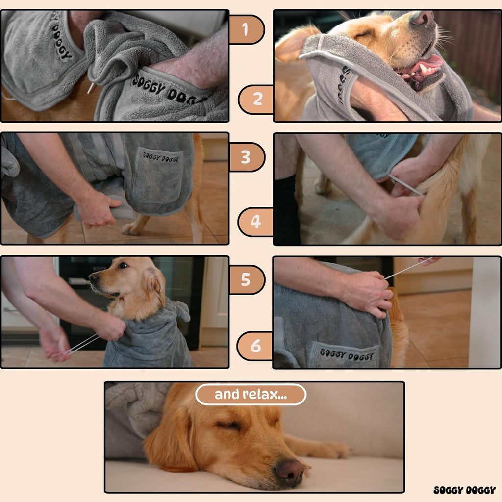 ® UK: Luxury Dog Drying Coat, Super Absorbent Microfibre Dog Drying Robe with Hood, Fast Dry in Minutes, Thick & Soft Robe - Bath, Groom & Travel, Covers Ears, All-Season Dressing Gown (XL)