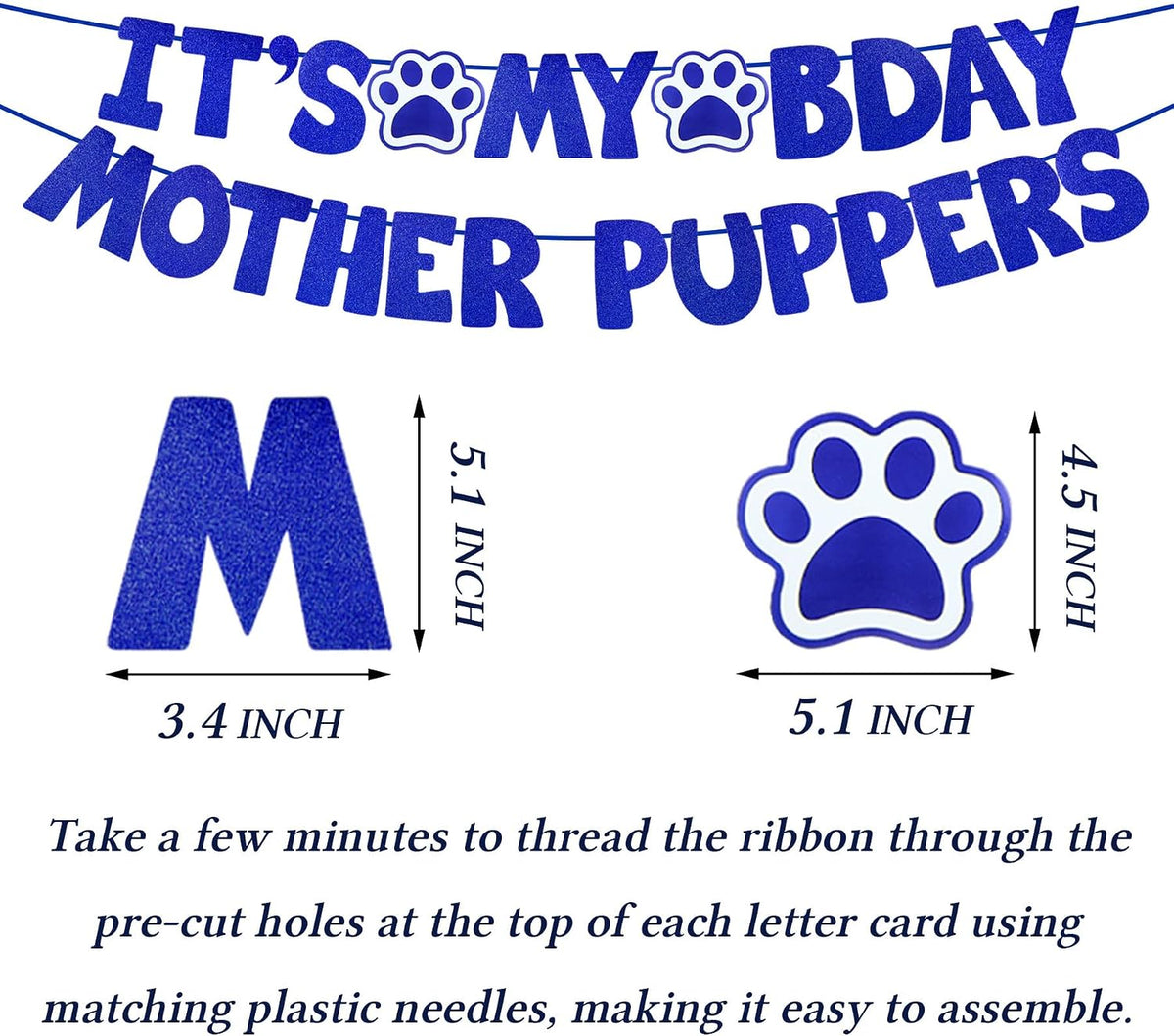 Dog Birthday Decorations, Multi Sizes Dog Birthday Hat Bandana Bow Tie Numbers It’S My Bday Mother Puppers Banner for Large Extra Large Dogs Pets (X-Large, Blue)