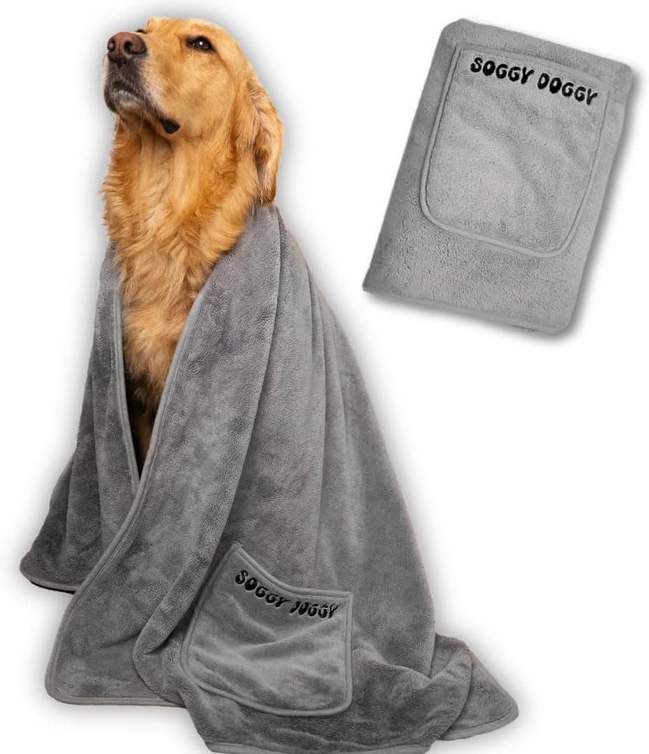 ® UK: Large Luxury Super Absorbent Dog Towels for Drying Dogs, Fast Drying in Minutes, Thicker than Most, Pet Blanket, Bath, Grooming, Travel, Super Soft Microfibre Towel, 140X70Cm, 1 Pack